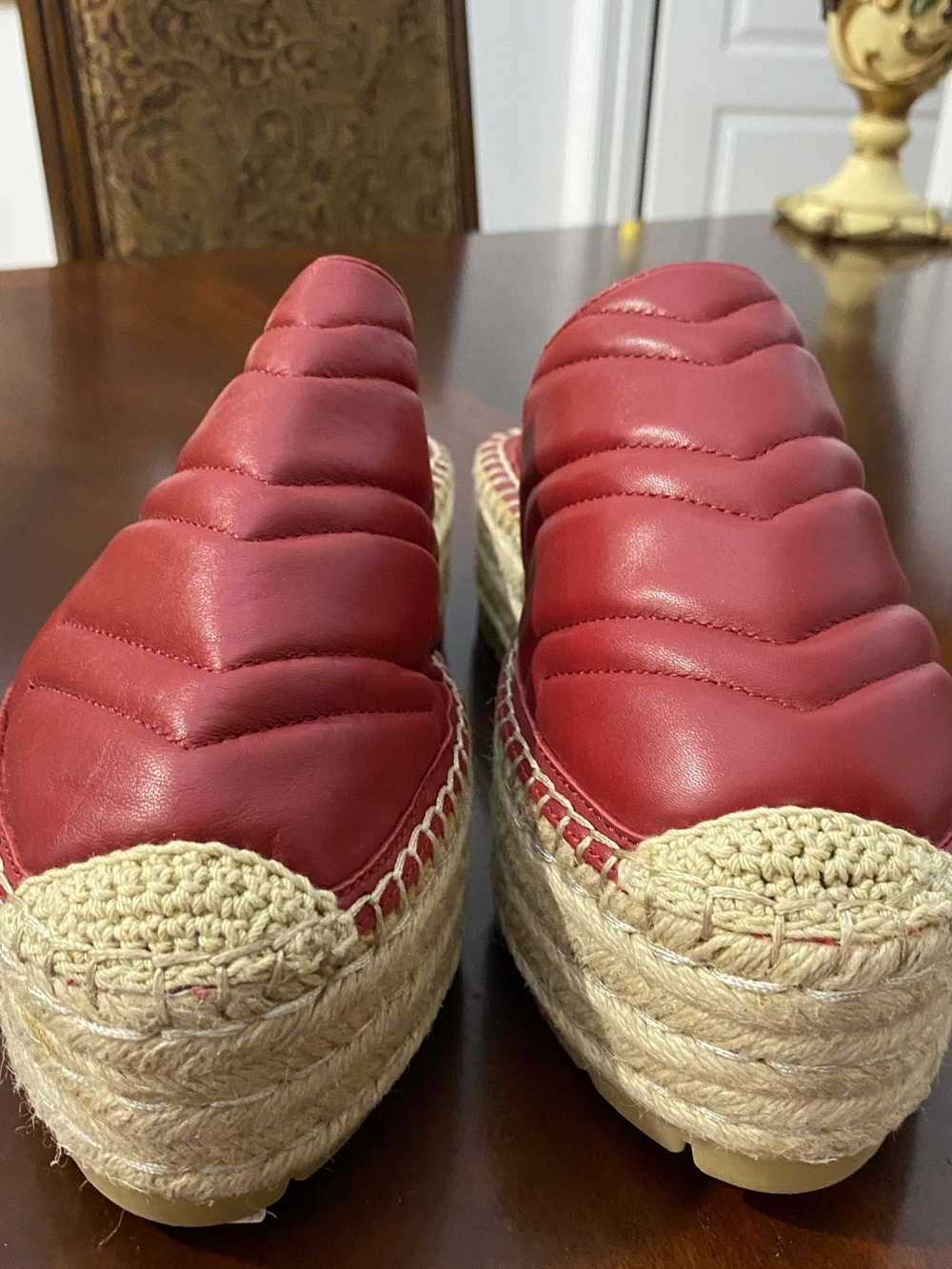 DKNY Quilted Red Leather Espadrille Platform Slip-On